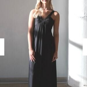 Vintage BCBGmaxazria Black Evening Gown Dress Y2K Satin Beaded Sequin Size 12